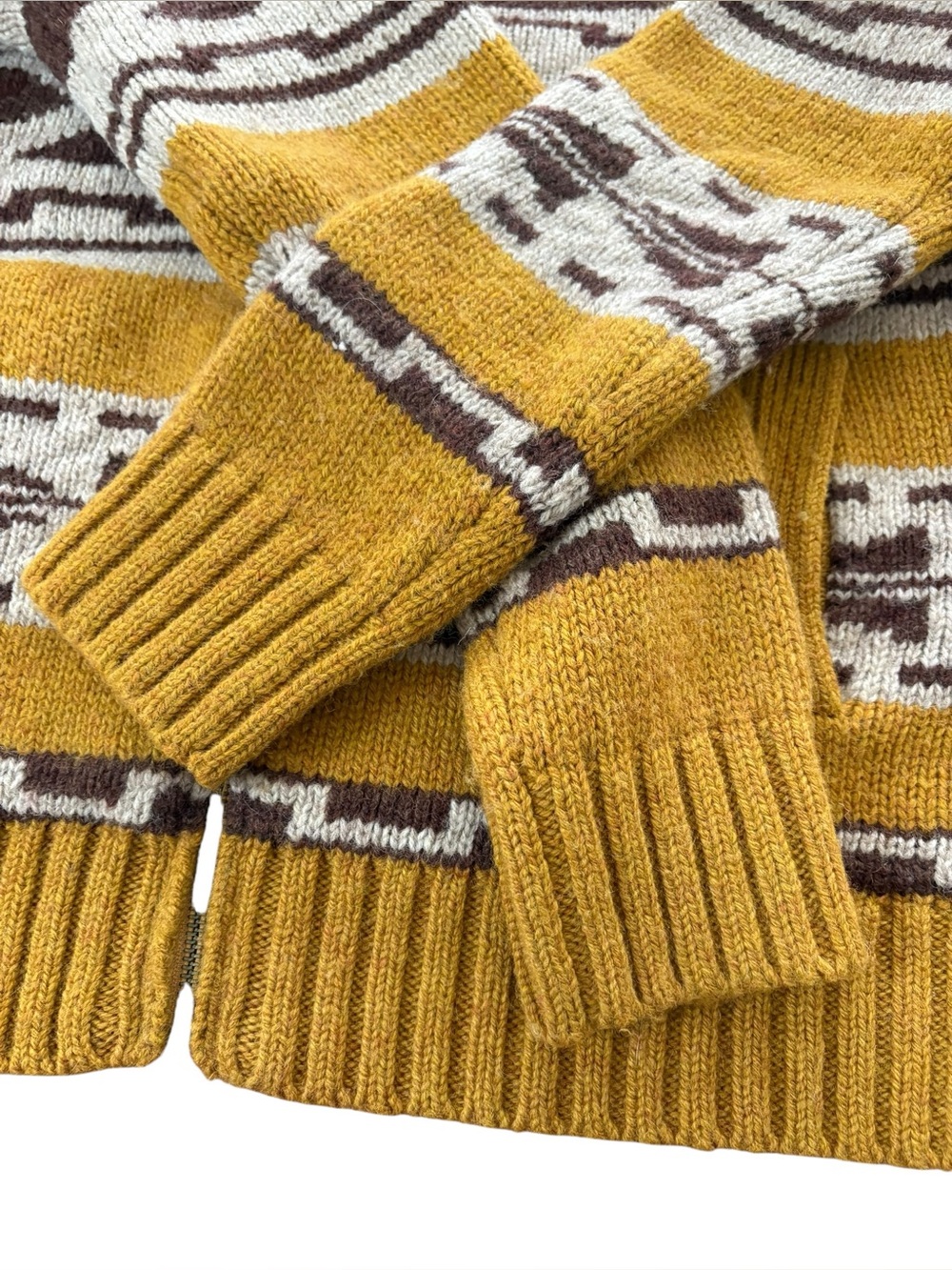 Pendleton Mustard Yellow, Cream & Brown Geometric Zip Cardigan - Picture 8 of 12